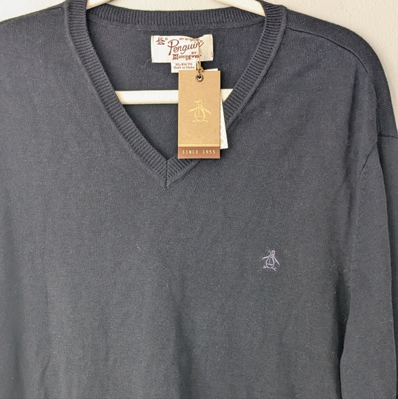 Penguin by Munsingwear Sweater Mens XL Pullover True Black V Neck NWT - Picture 2 of 5